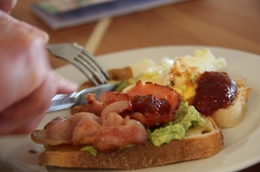 Breakfast Avocado, Chilli Jam, Egg and bacon