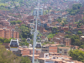 Swooping over the barrios of Medellin...