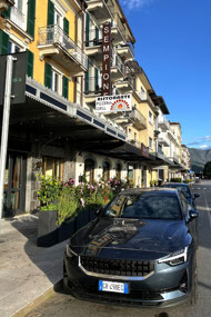 Our EV outside our excellent Hotel Sempione